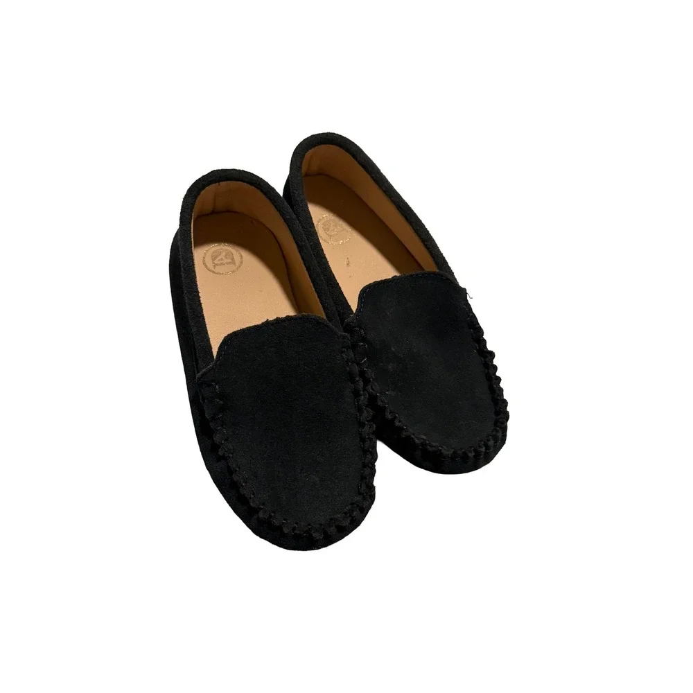 Kids Dark Blue Suede Loafers Slip On Moccasin Dress Shoes Pebble, size appx 9